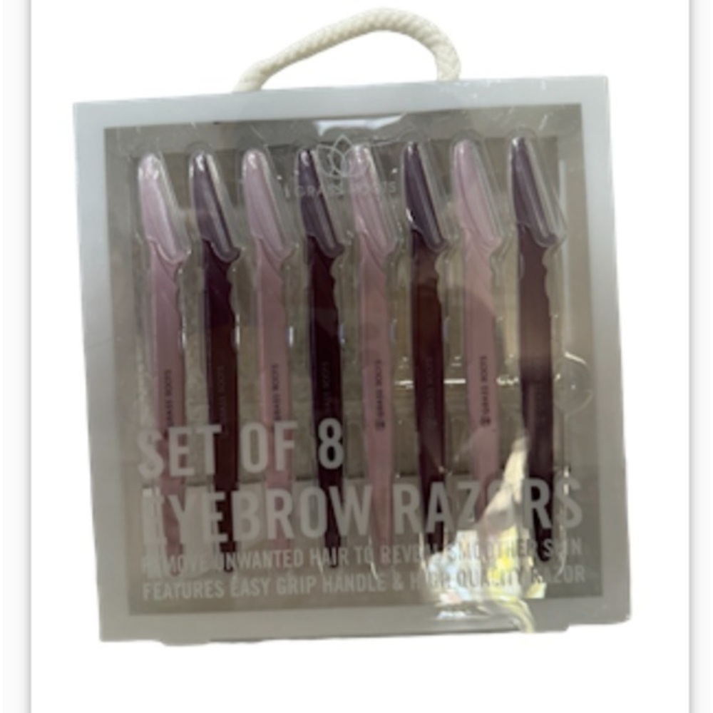 GRASS ROOTS Set of 8 Eyebrow Razors with easy grip handle pink